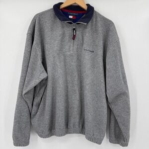 VTG Tommy Hilfiger‎ Mens Sweater Quarter Zip Pullover XL Gray Cozy Y2K Classic
